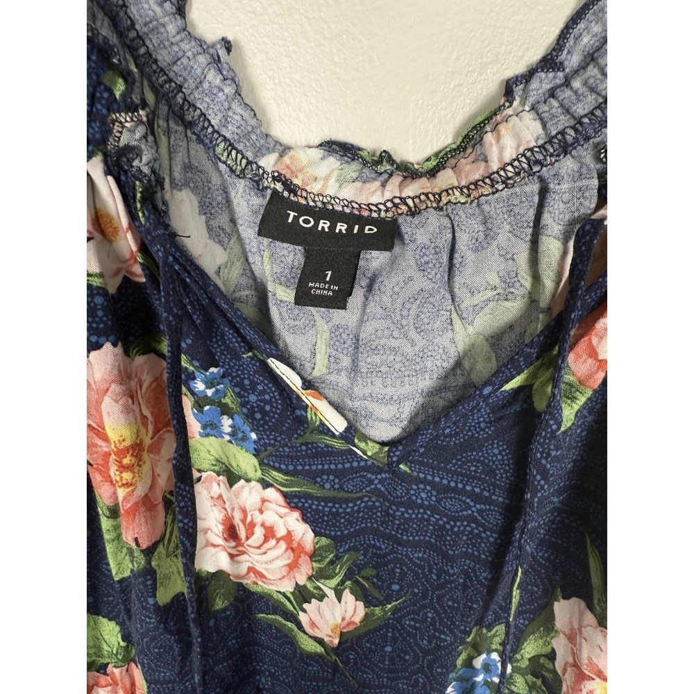 Torrid Floral Dress Navy Pink Fit Flare Plus Size 1X Boho Summer‎ V-Neck Casual - Picture 3 of 8
